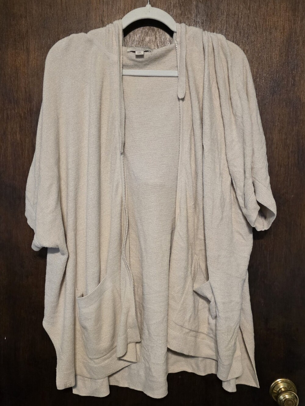 Barefoot Dreams Short Sleeve Hooded Zippered Cardigan in Cream